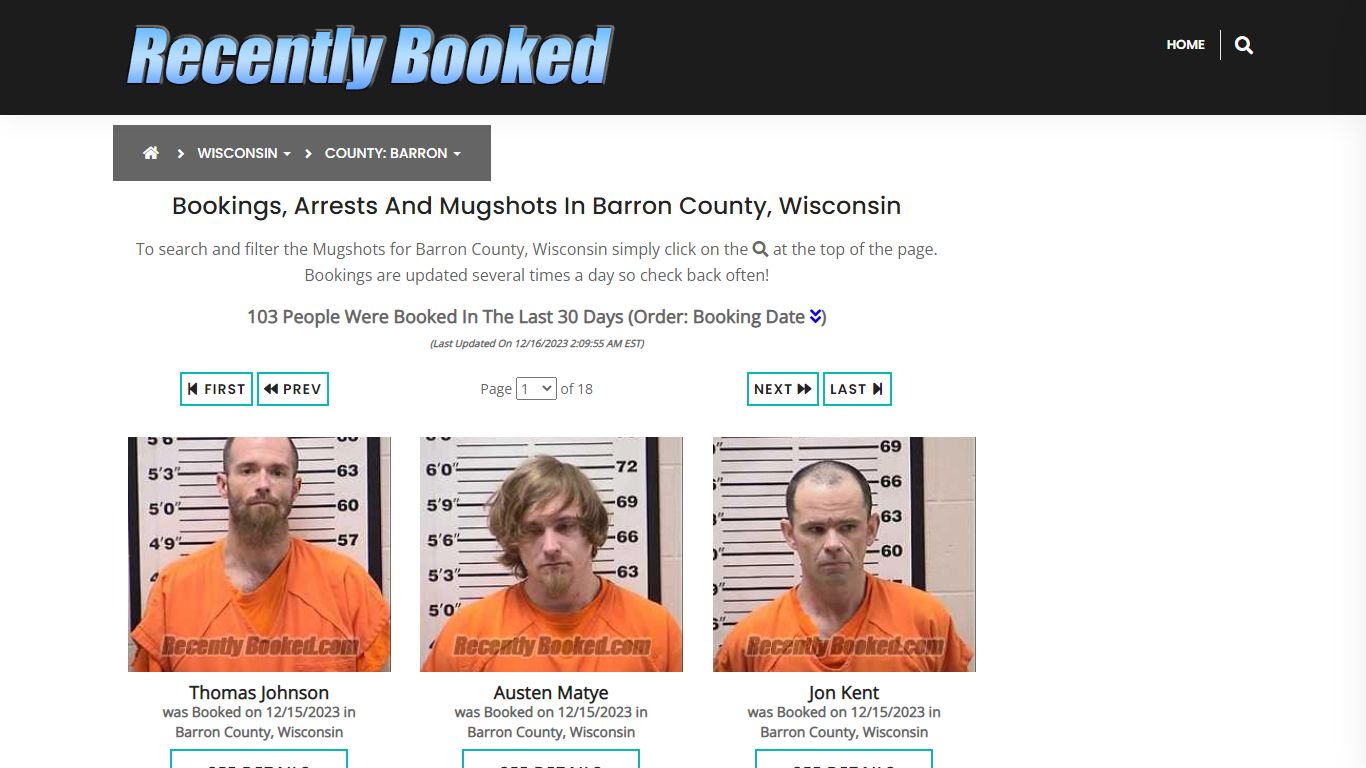 Bookings, Arrests and Mugshots in Barron County, Wisconsin